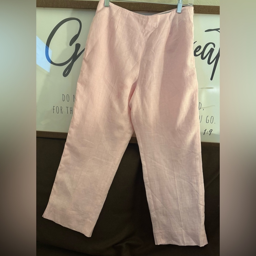 Women's Straight Leg Linen Pants - Light Pink